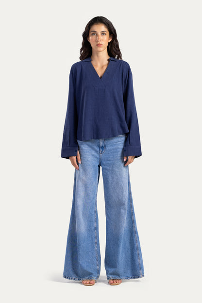 V neck linen blouse