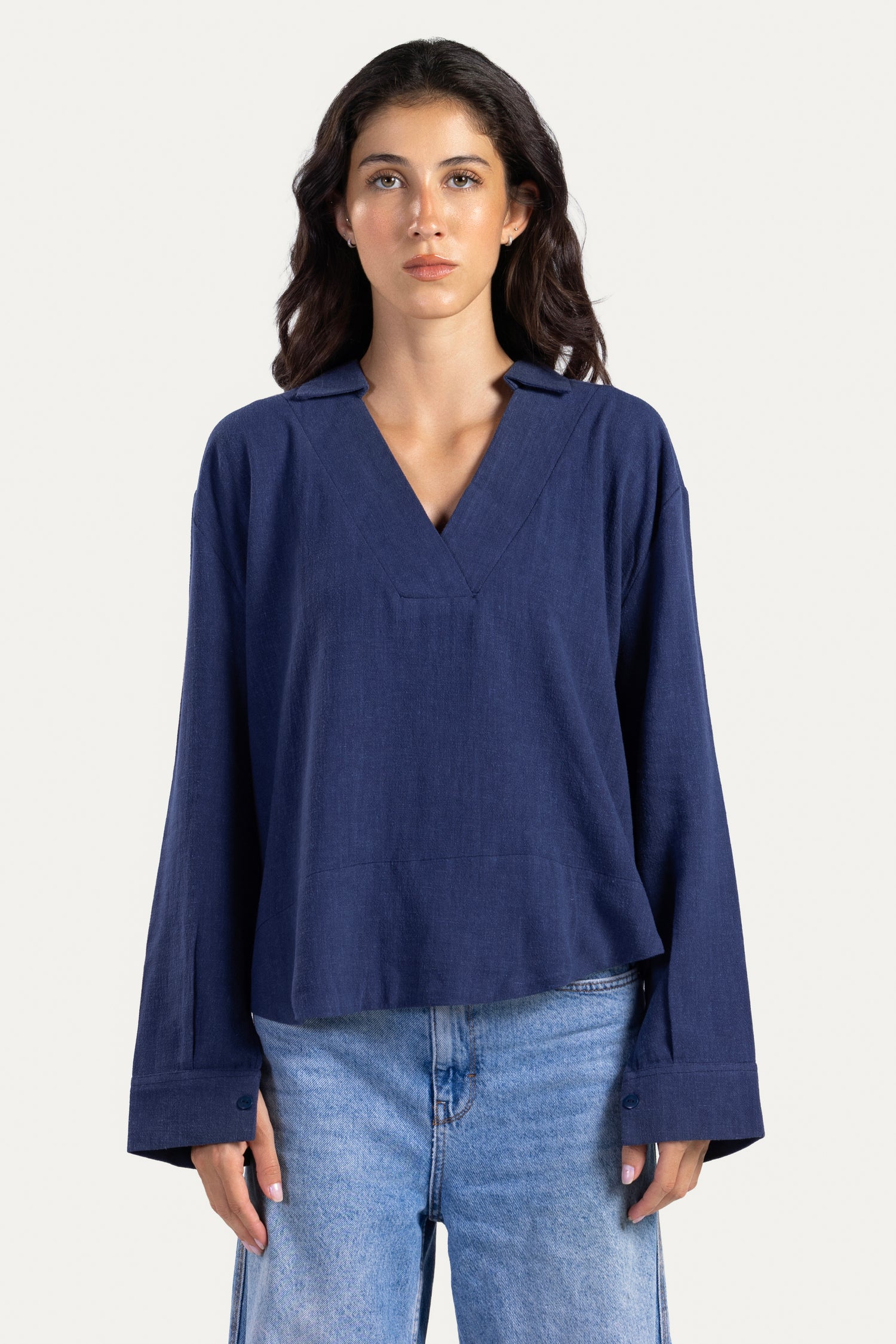 V neck linen blouse