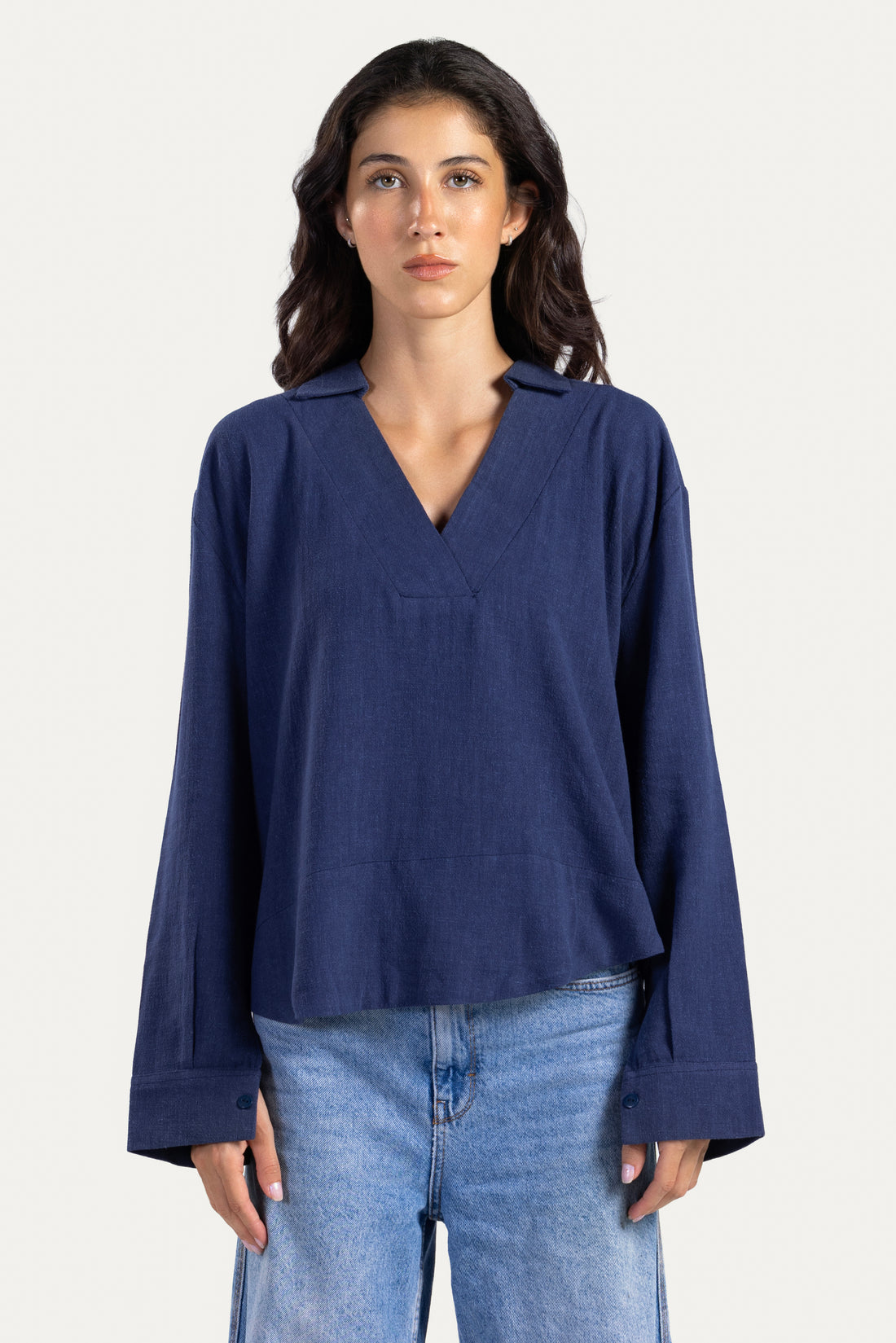 V neck linen blouse