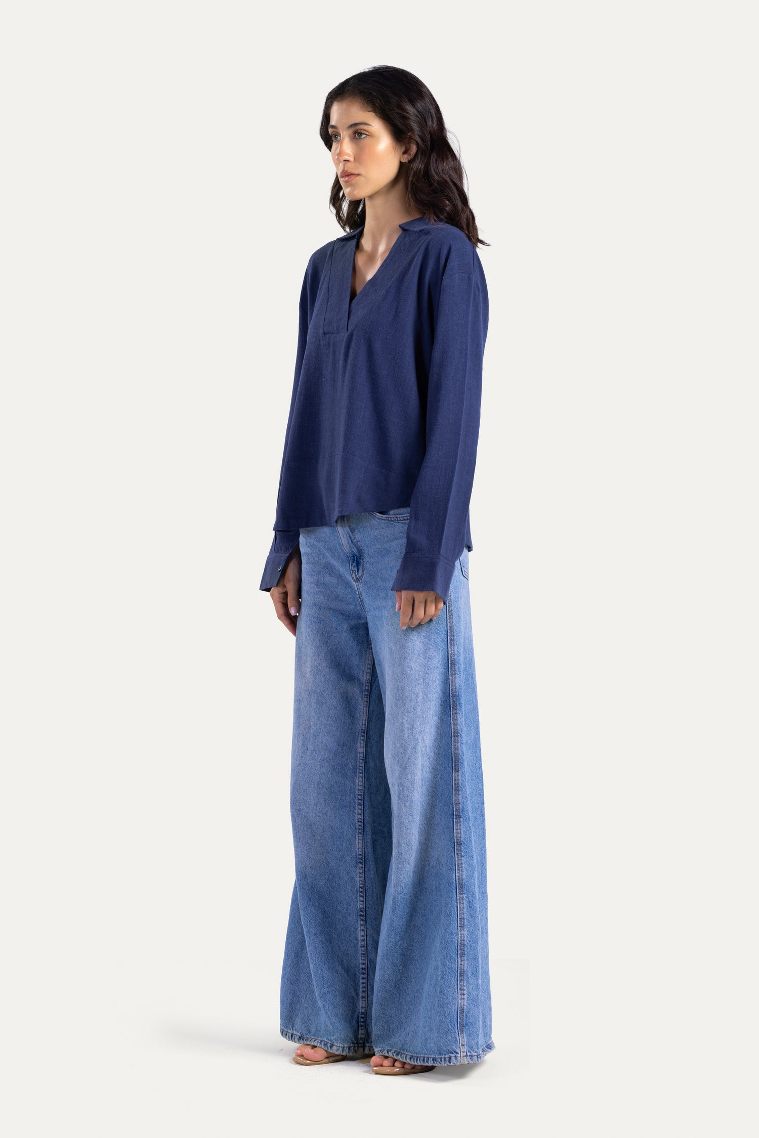 V neck linen blouse