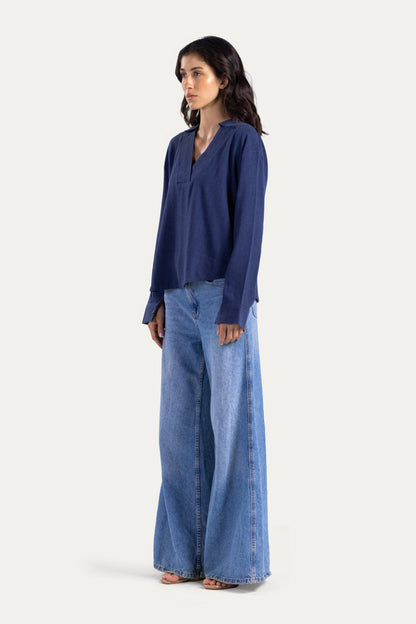 V neck linen blouse