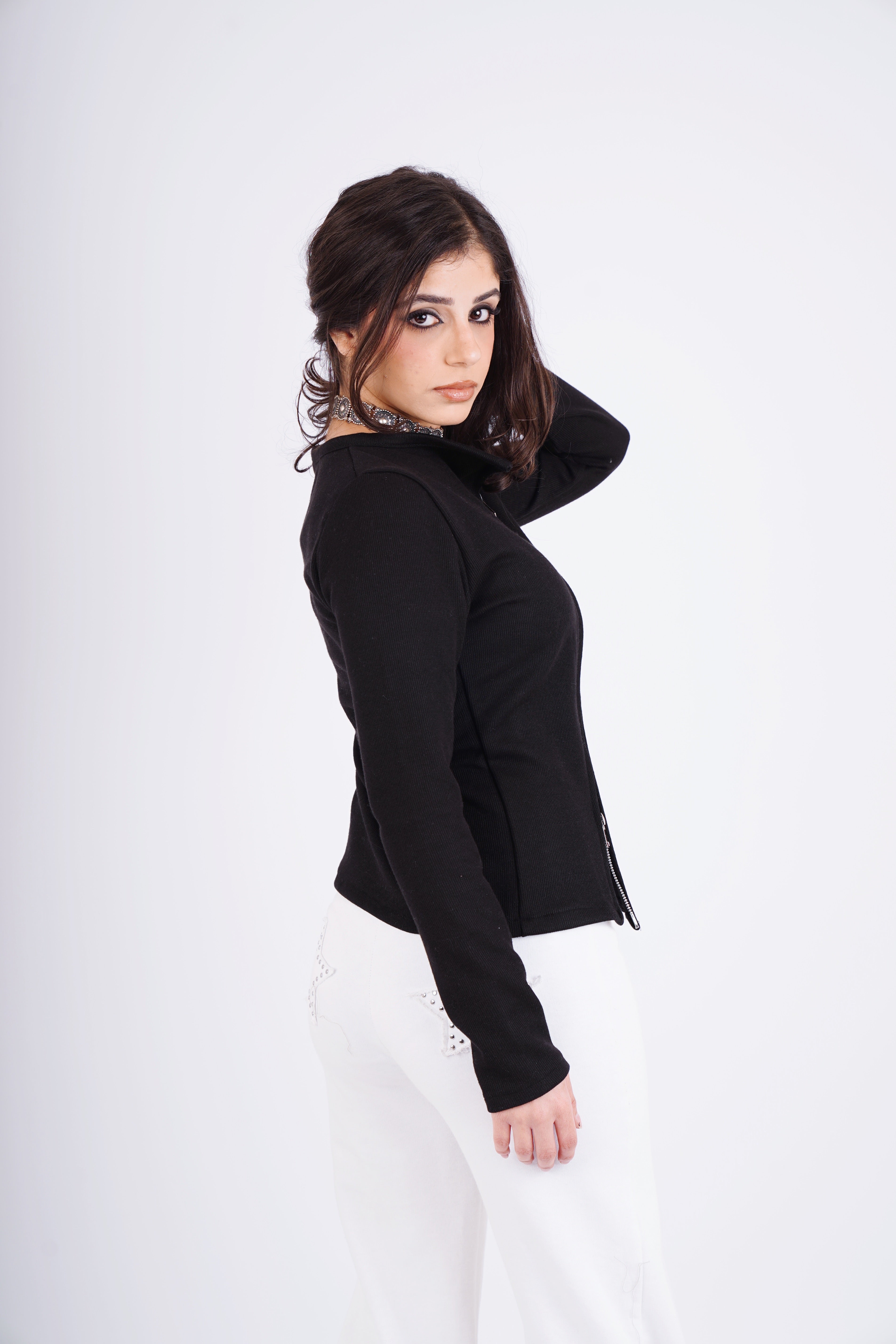 Multi zippper top - black