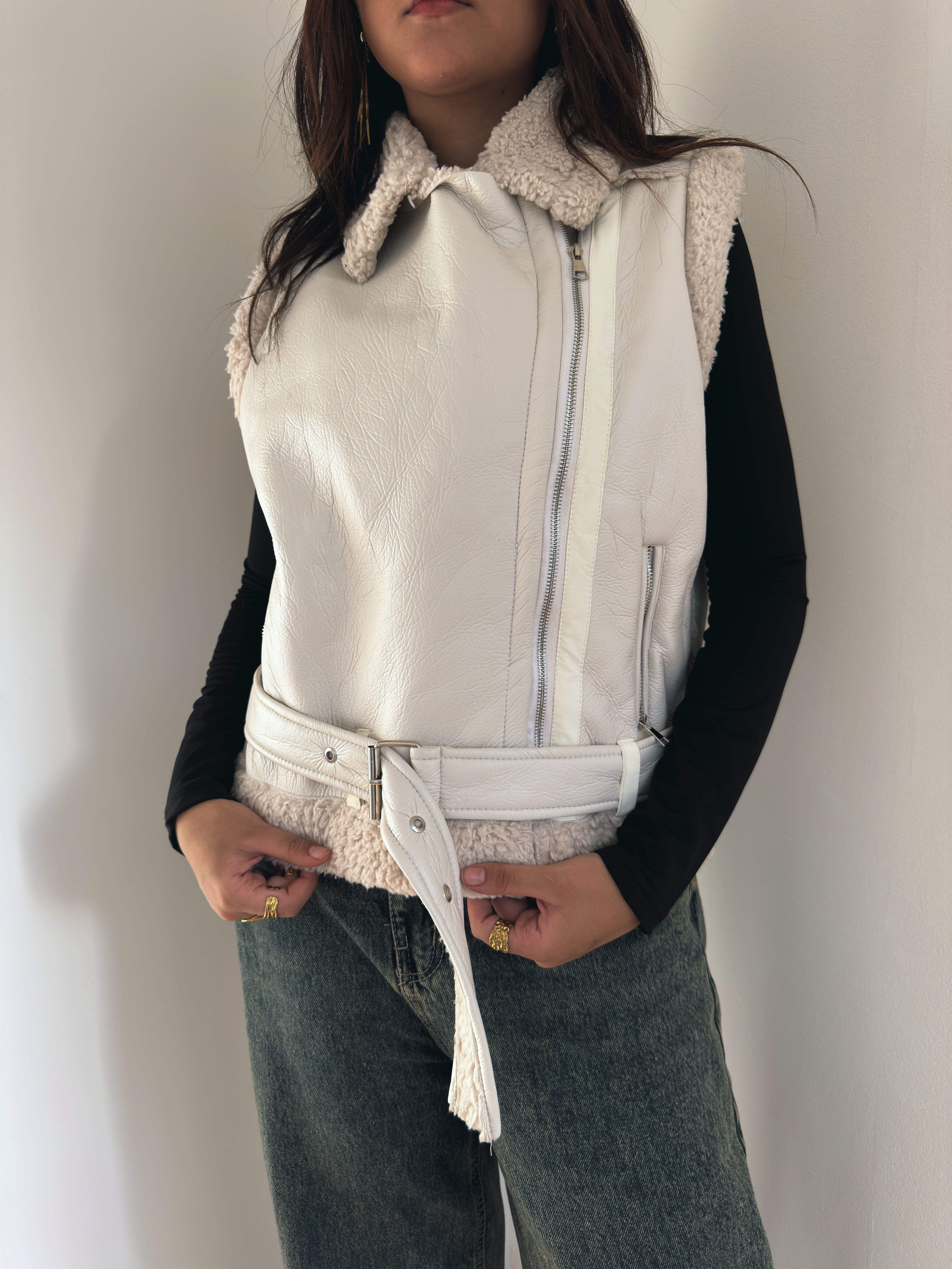 Leather X teddy vest