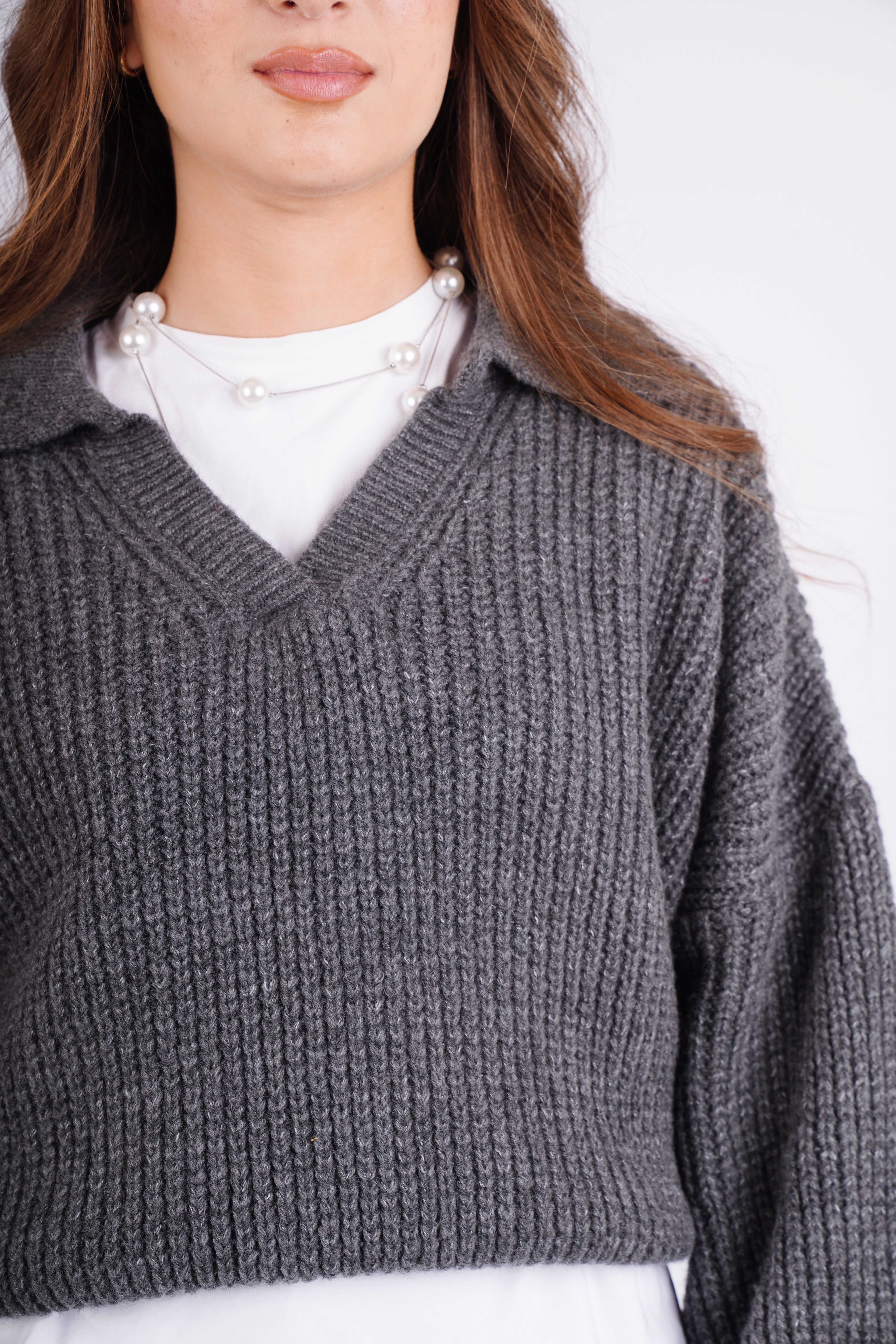 Fluffy collar knit - gray