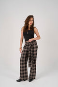 Plaid tie-waist pants - brown