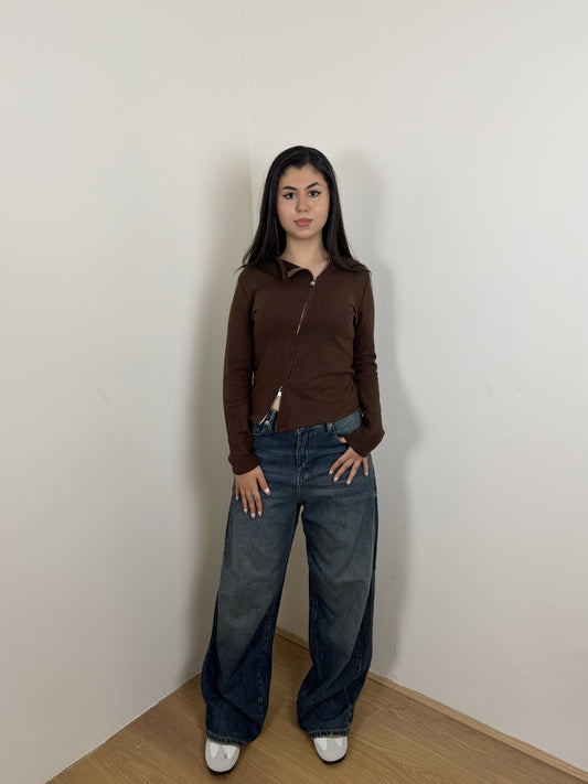 Double zipper long sleeves top