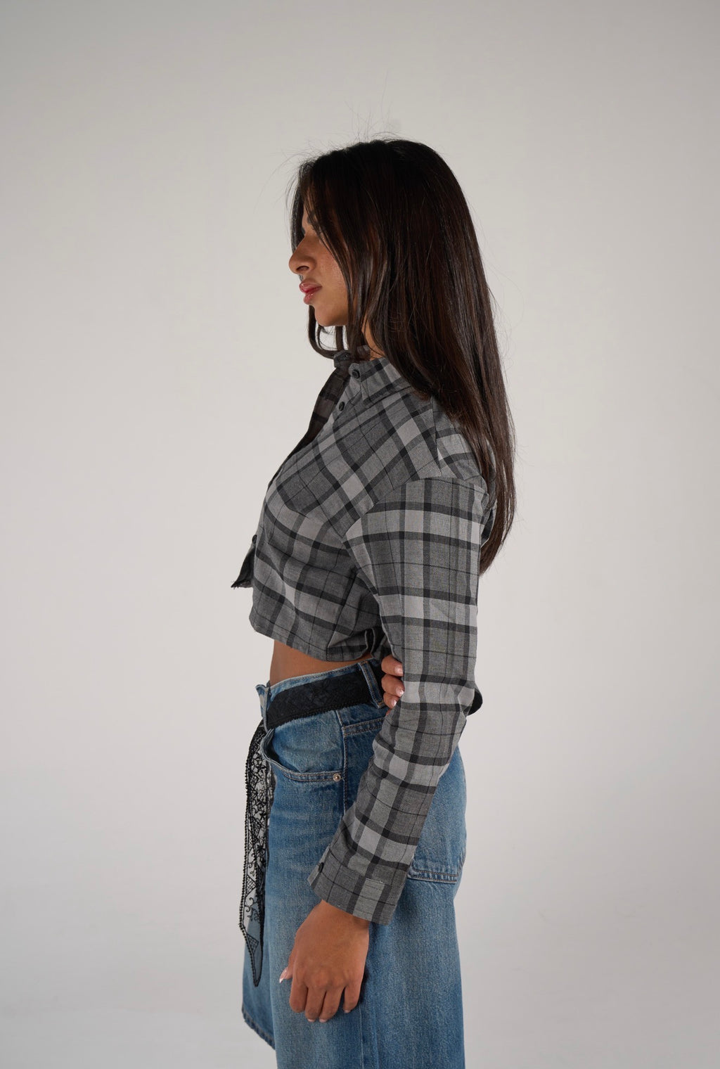 Plaid cropped shirt - Grey