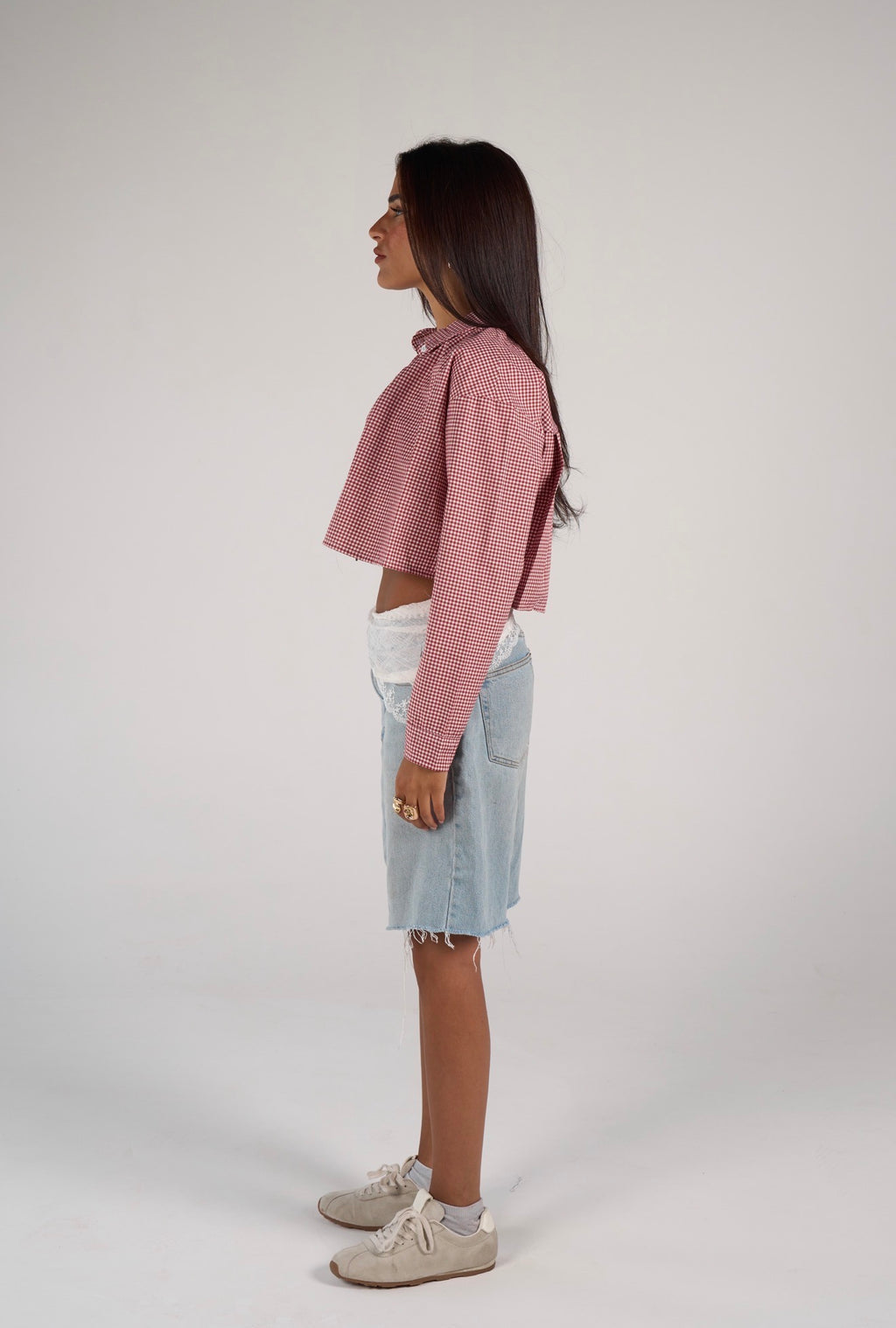Plaid cropped shirt - red