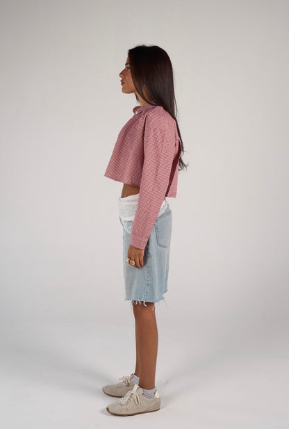 Plaid cropped shirt - red