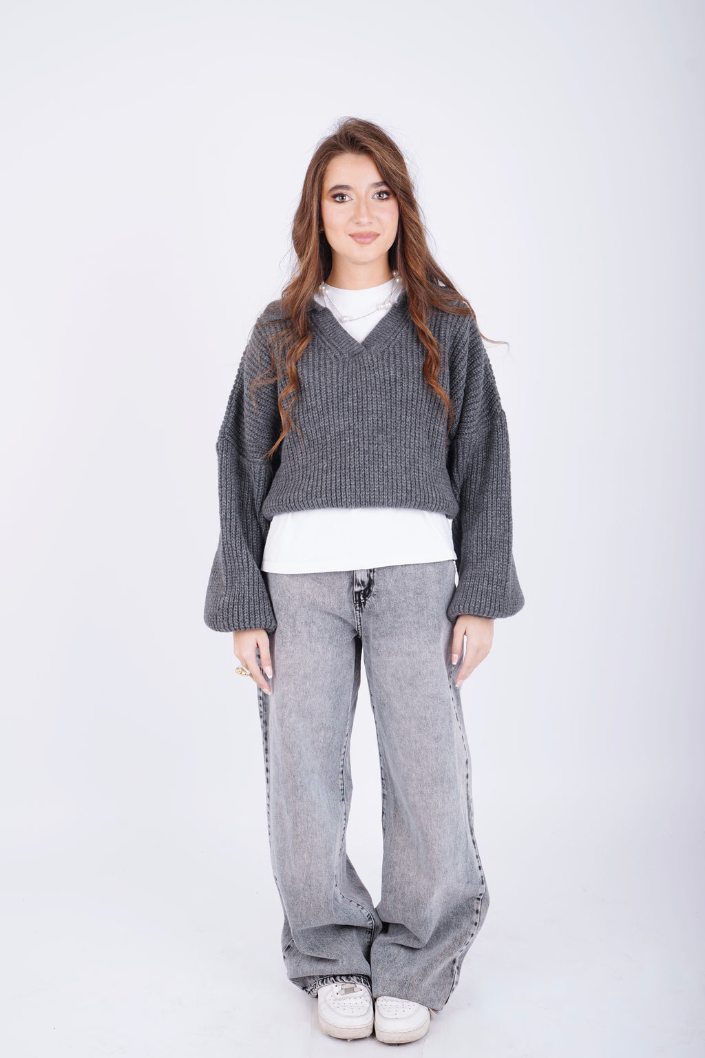 Fluffy collar knit - gray