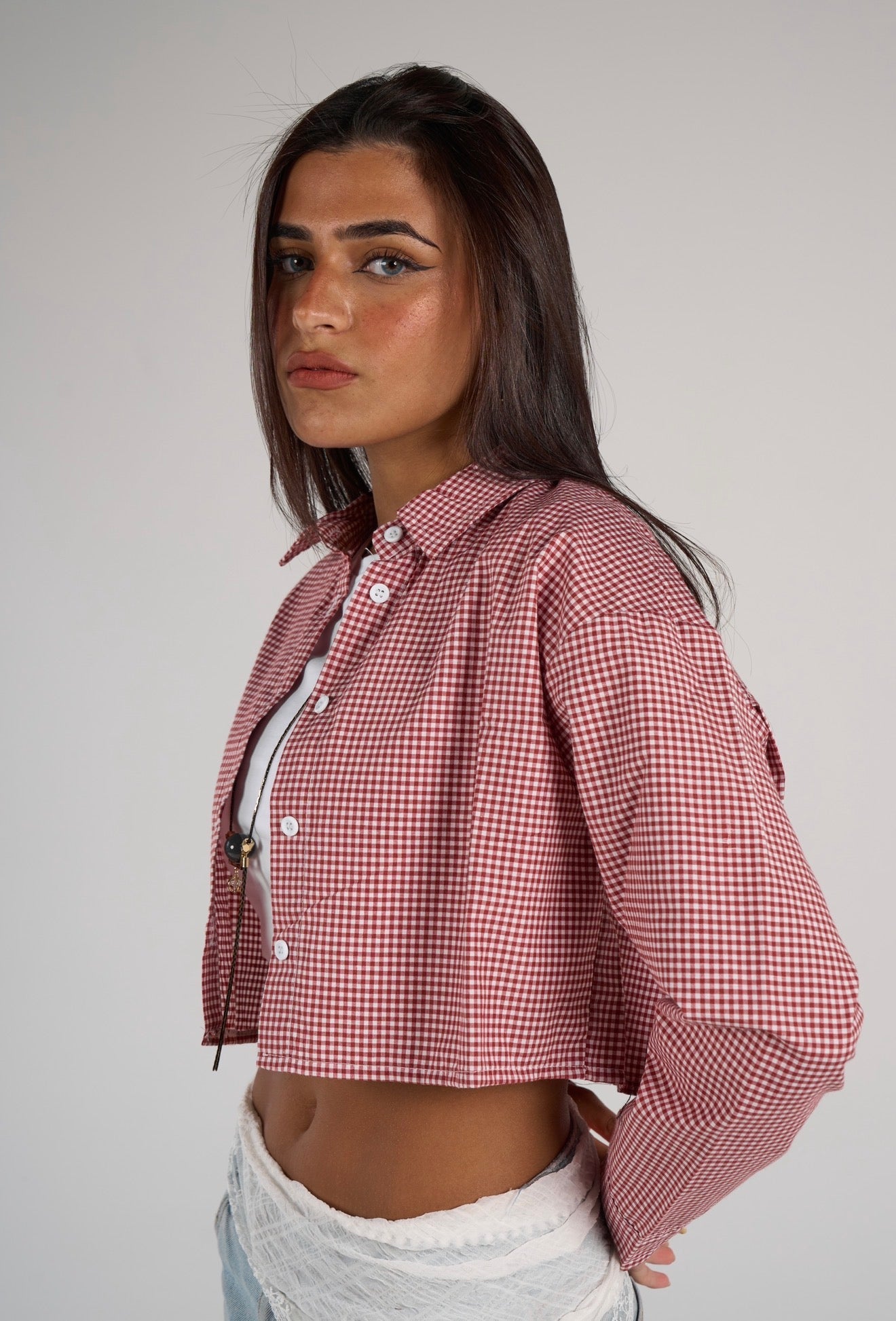 Plaid cropped shirt - red