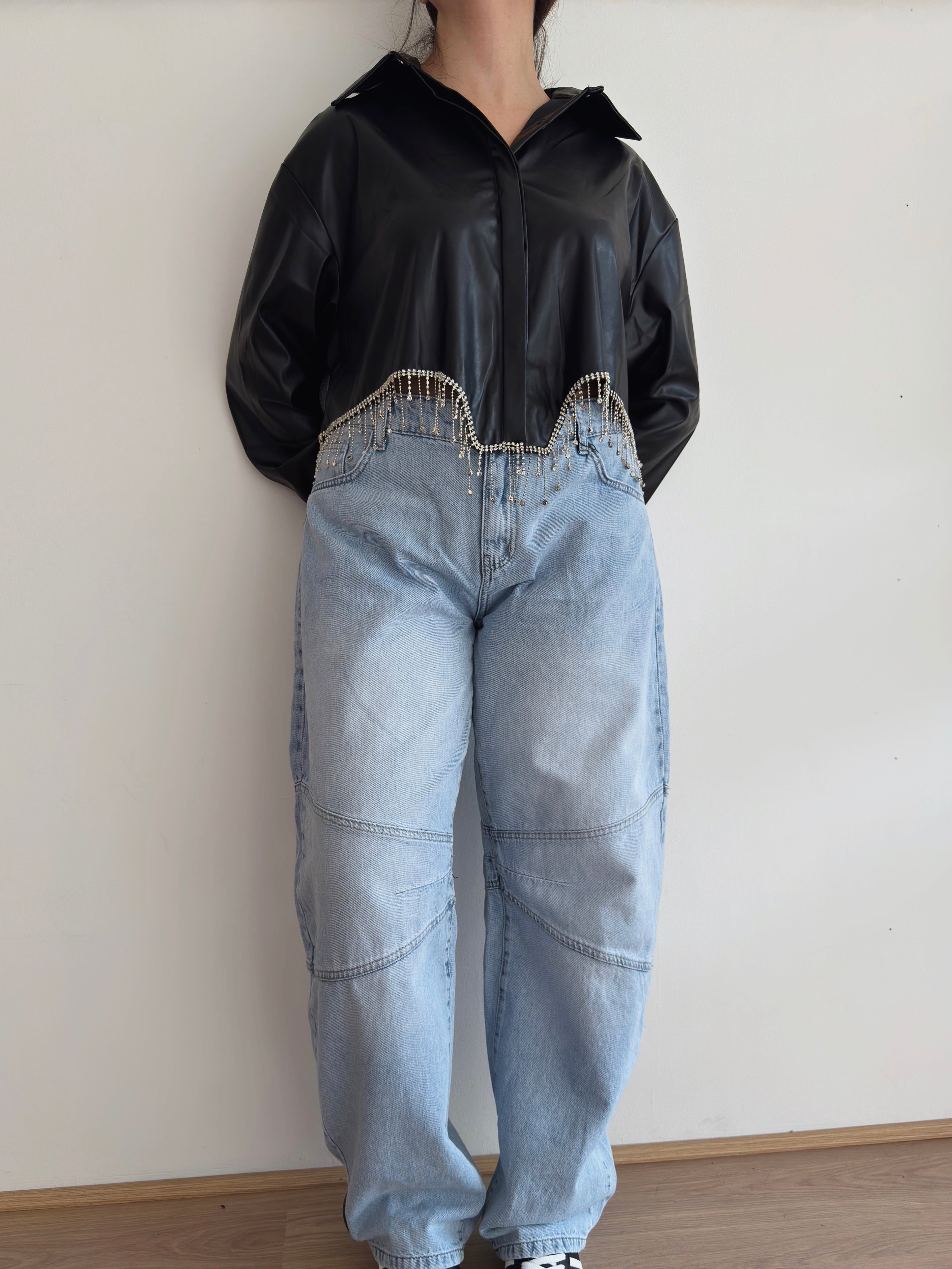 Strass leather shirt