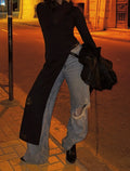 Side Slit long blouse - Black