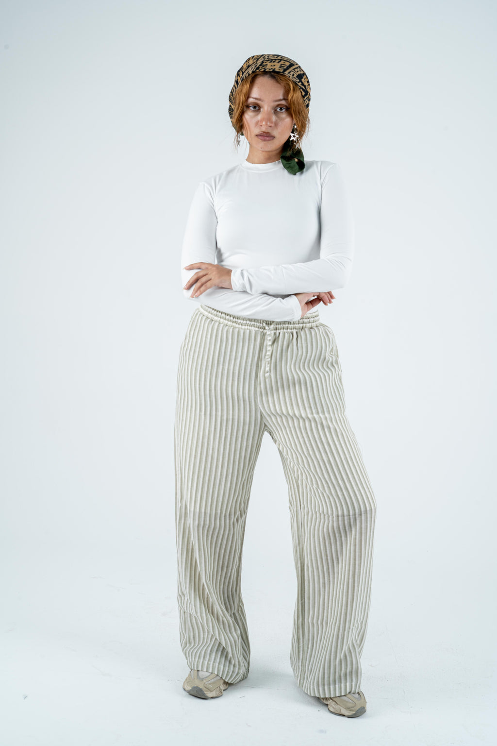 Stripped linen wide leg pants