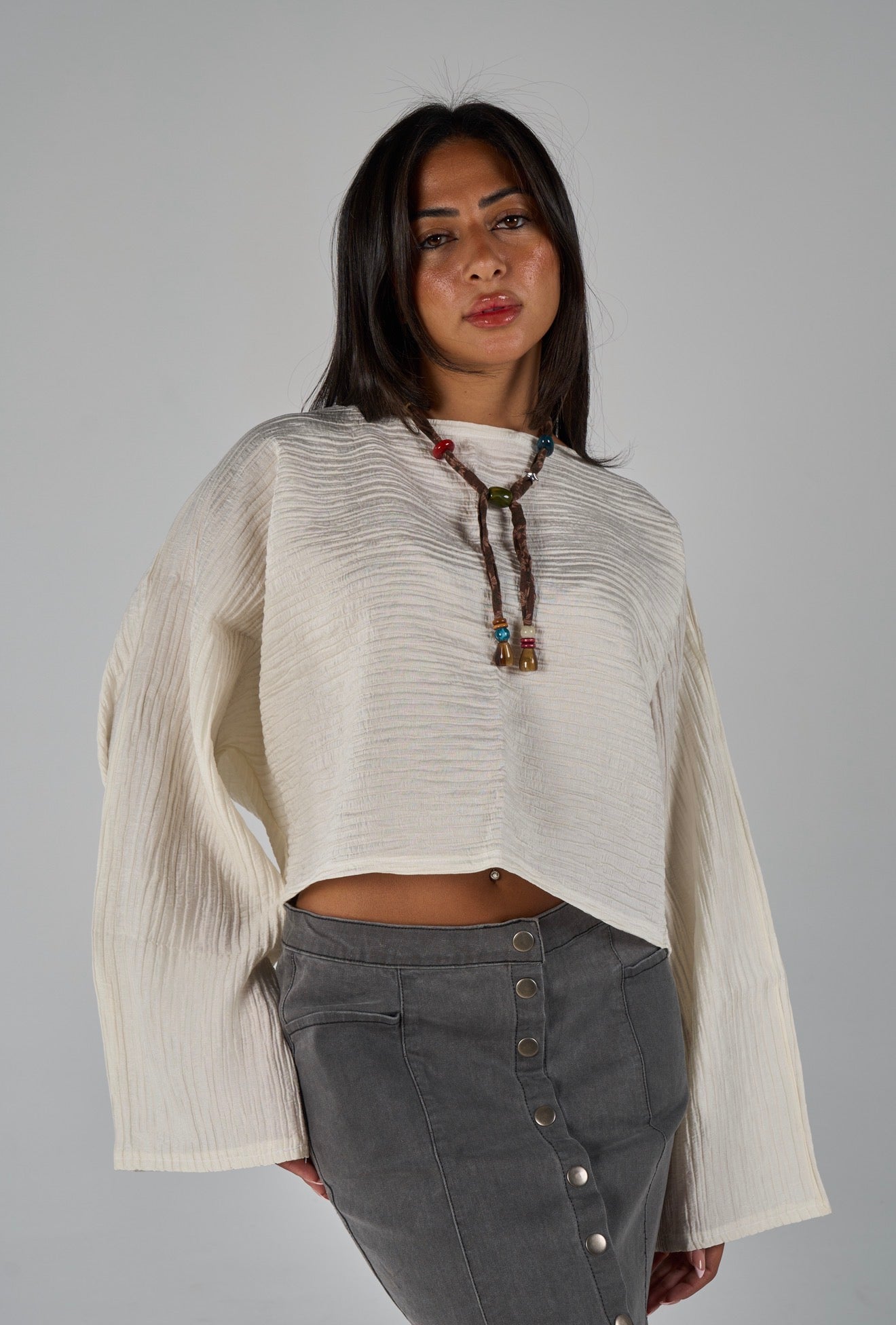Crew neck lose blouse - beige