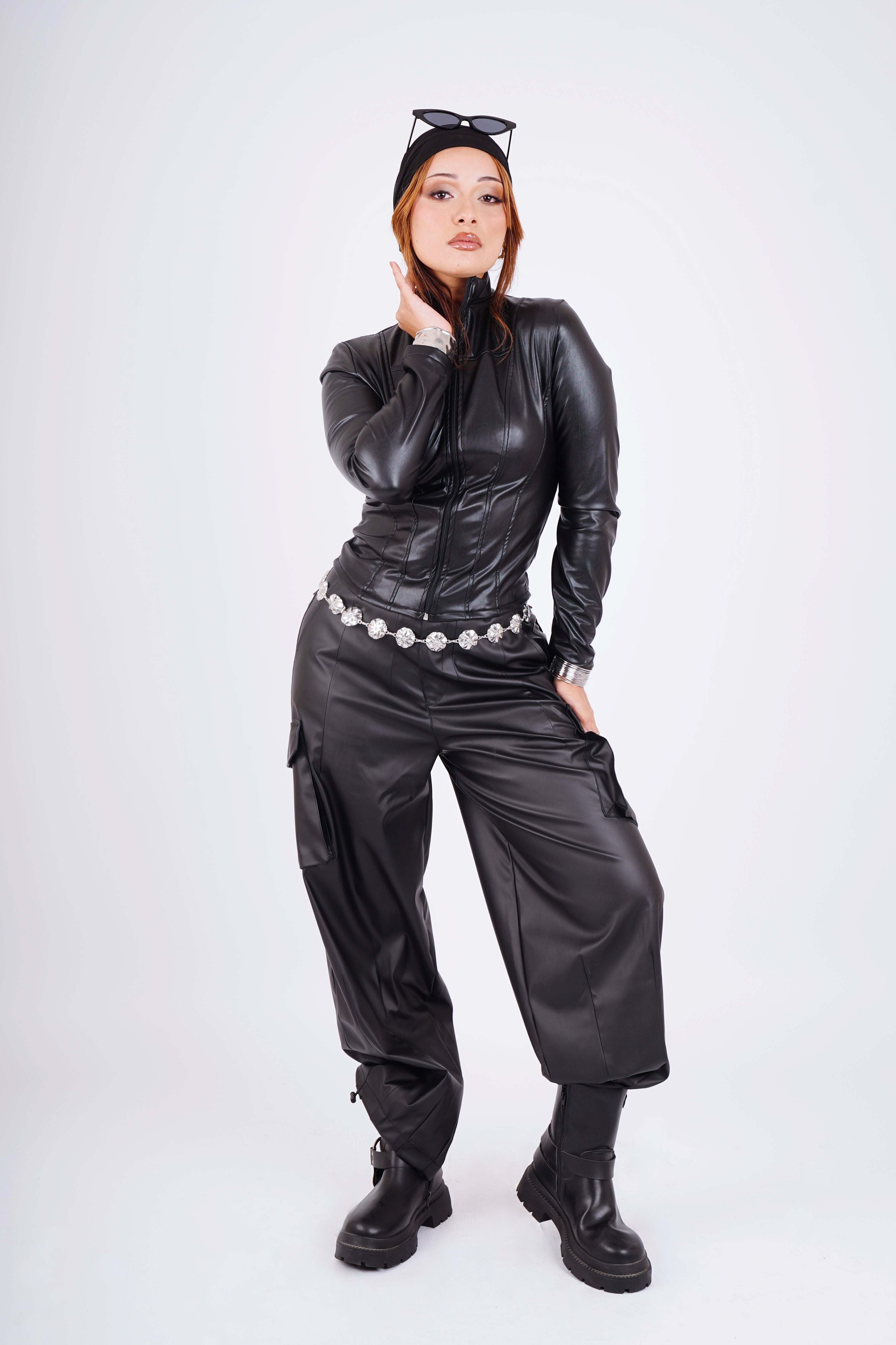 Corset leather jacket - black