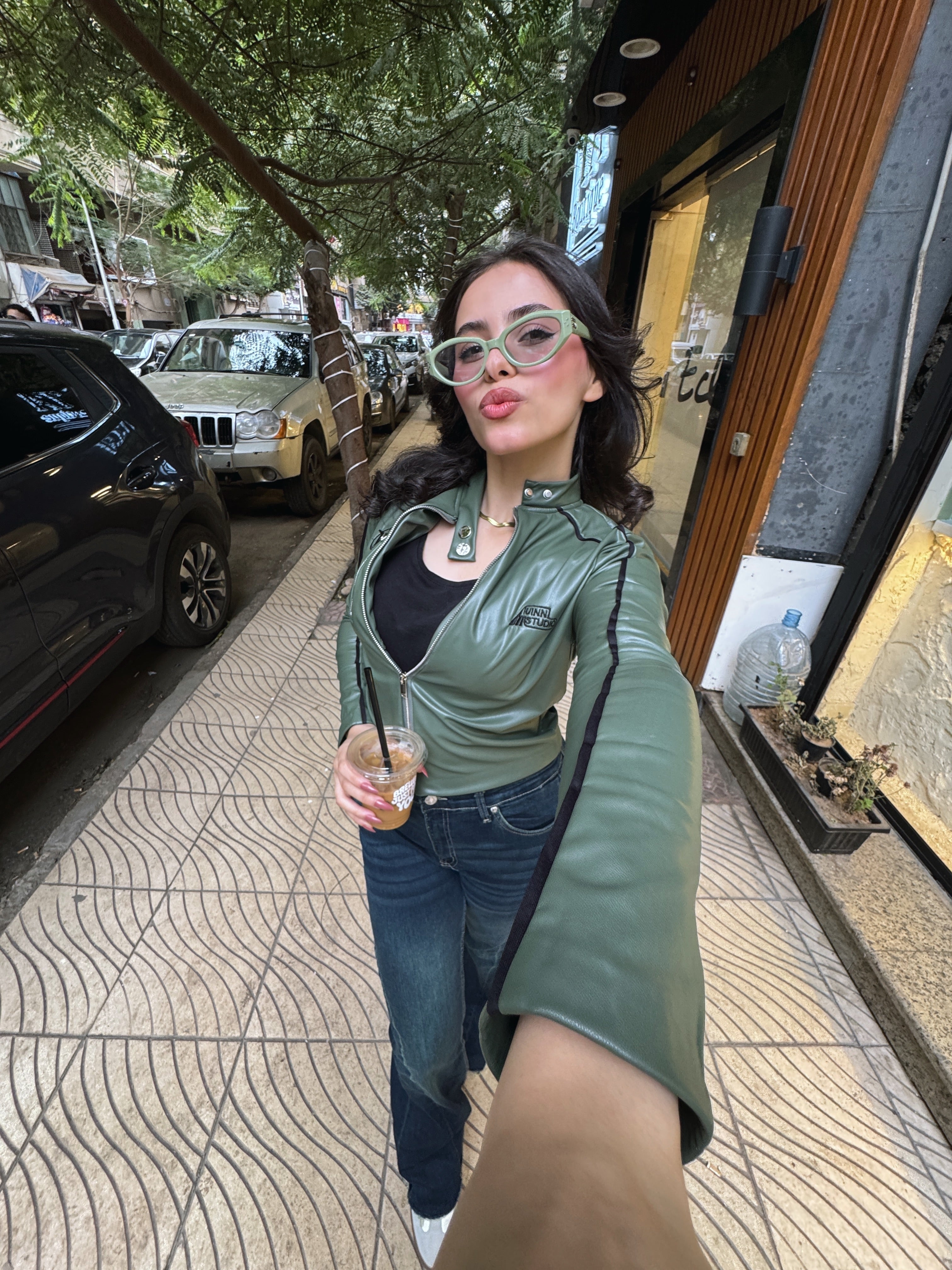 Racing leather jacket - olive