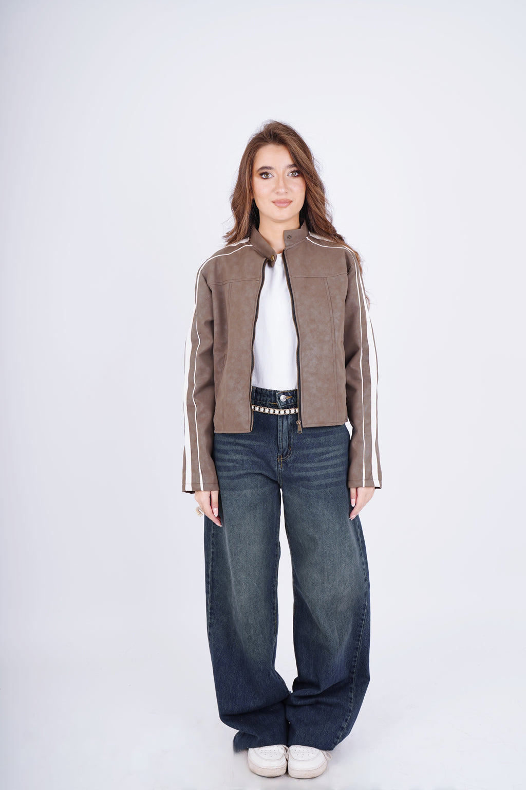 Biker leather jacket - brown