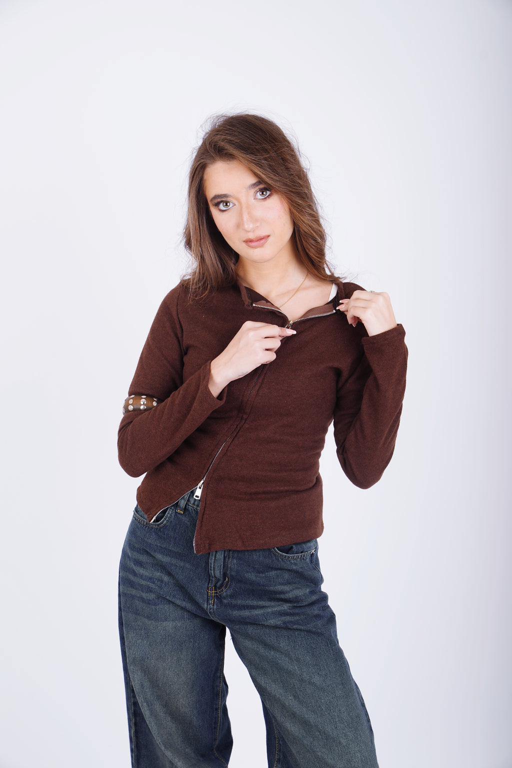 Multi zippper top - brown