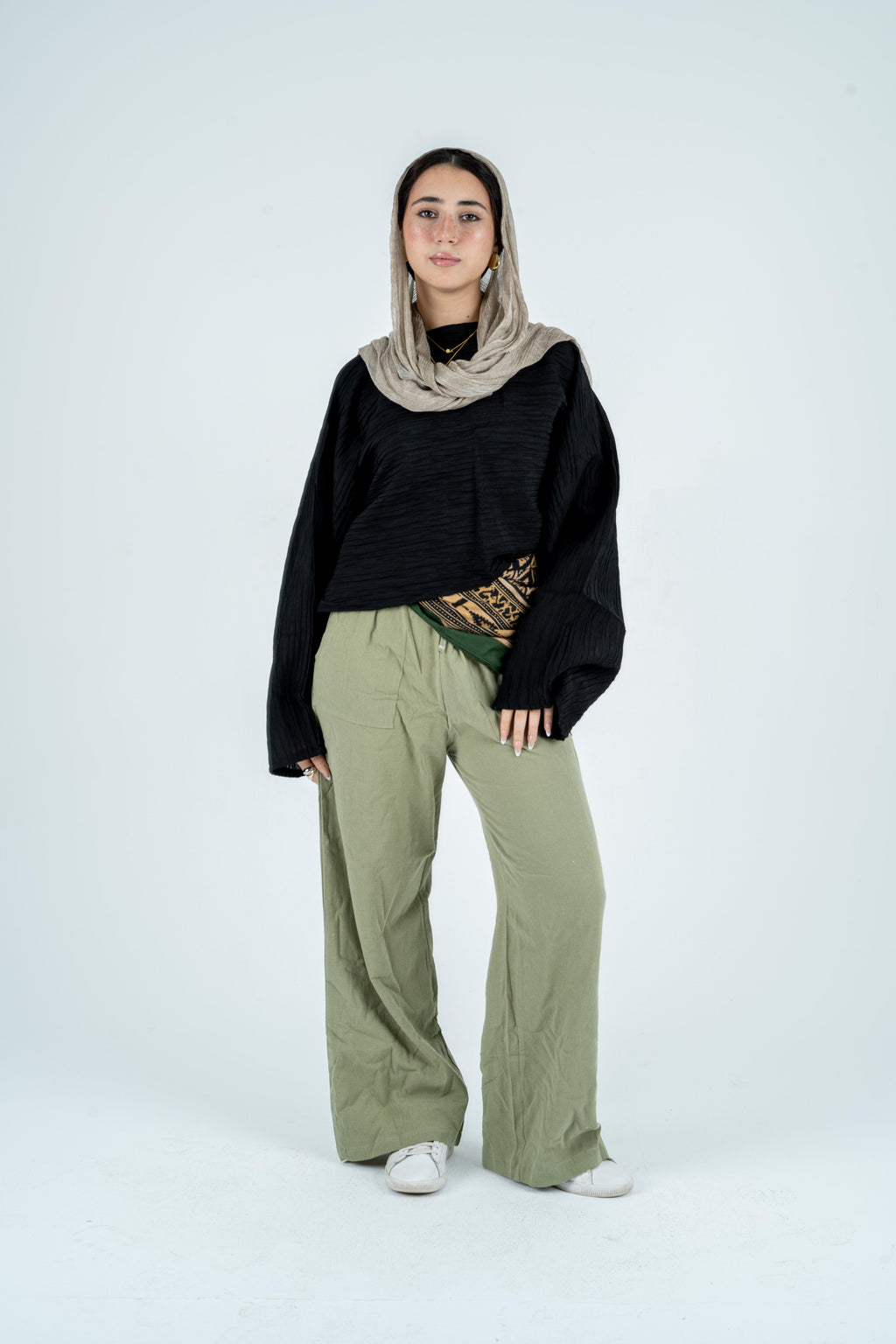 Olive linen wide leg pants