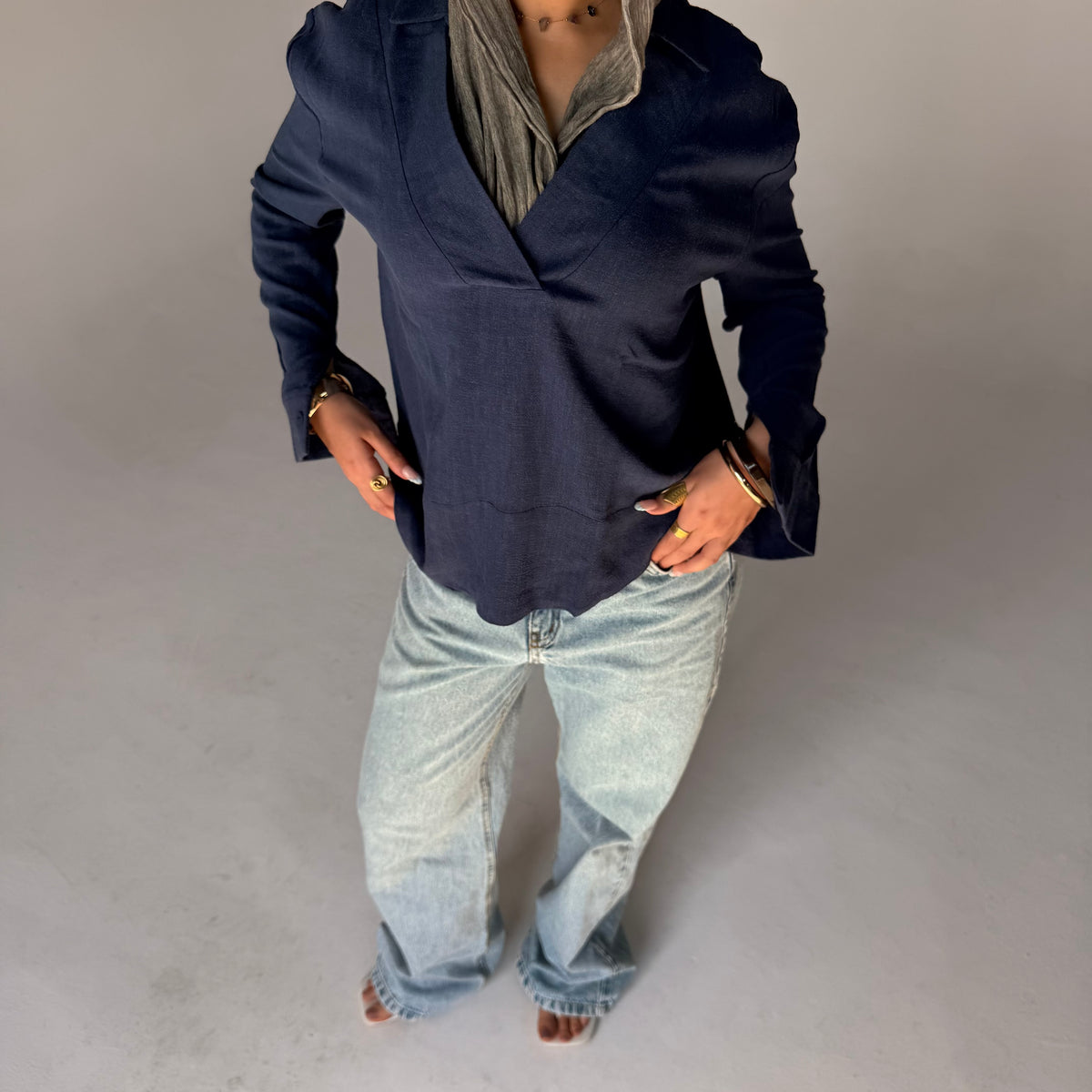 V neck linen blouse