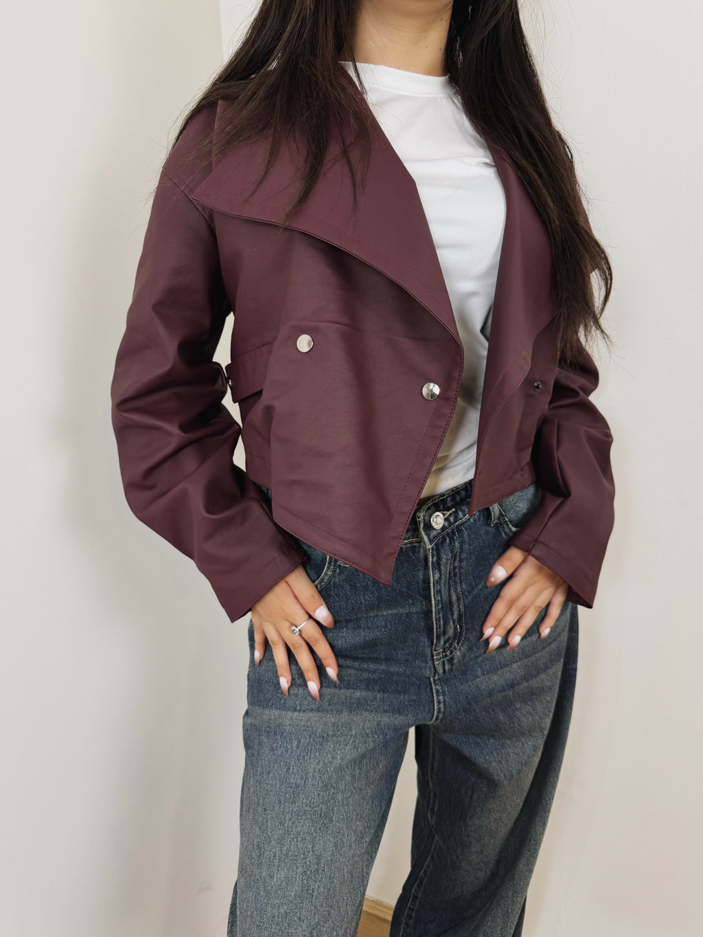 Cropped leather jacket
