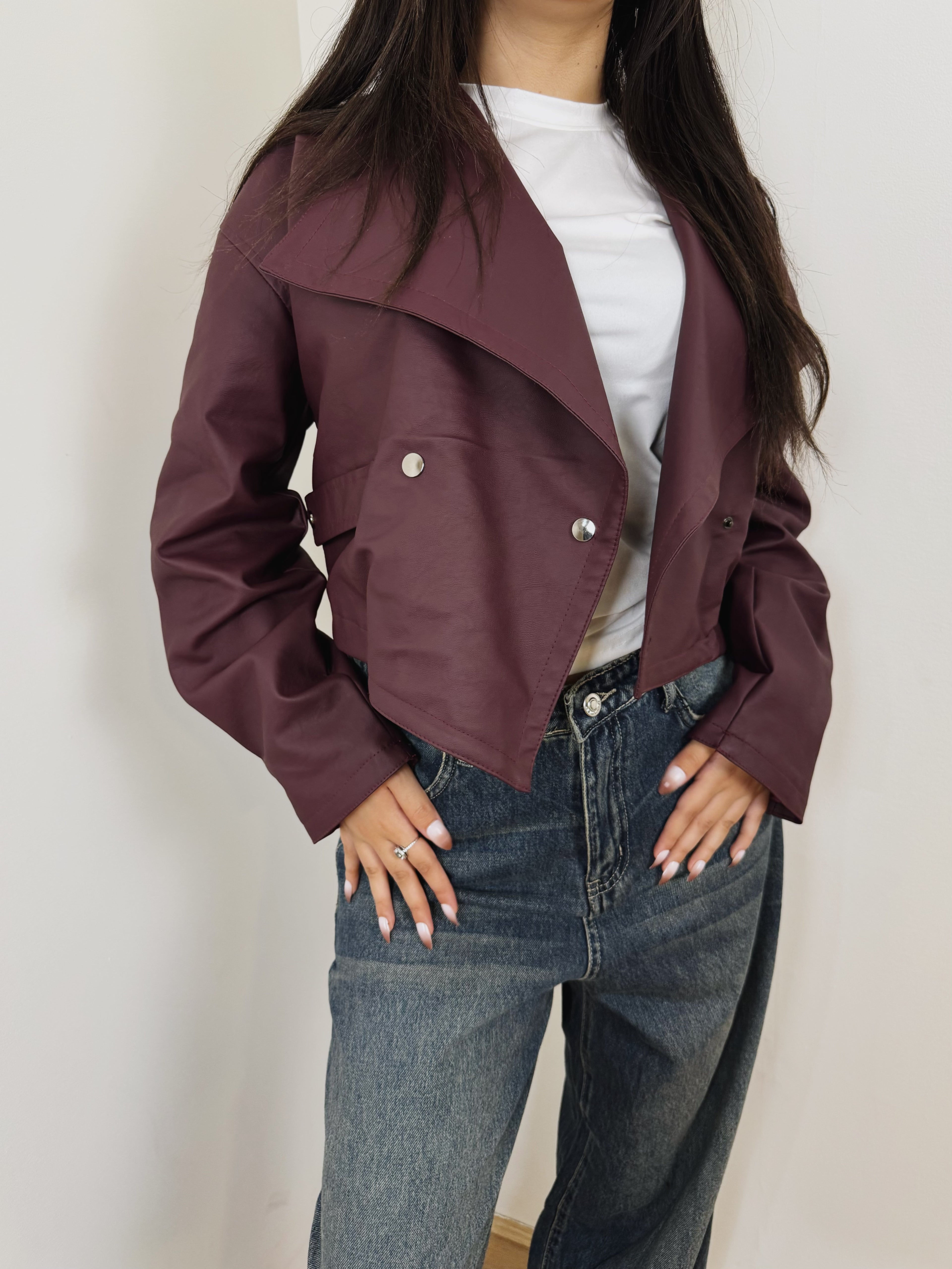 Cropped leather jacket