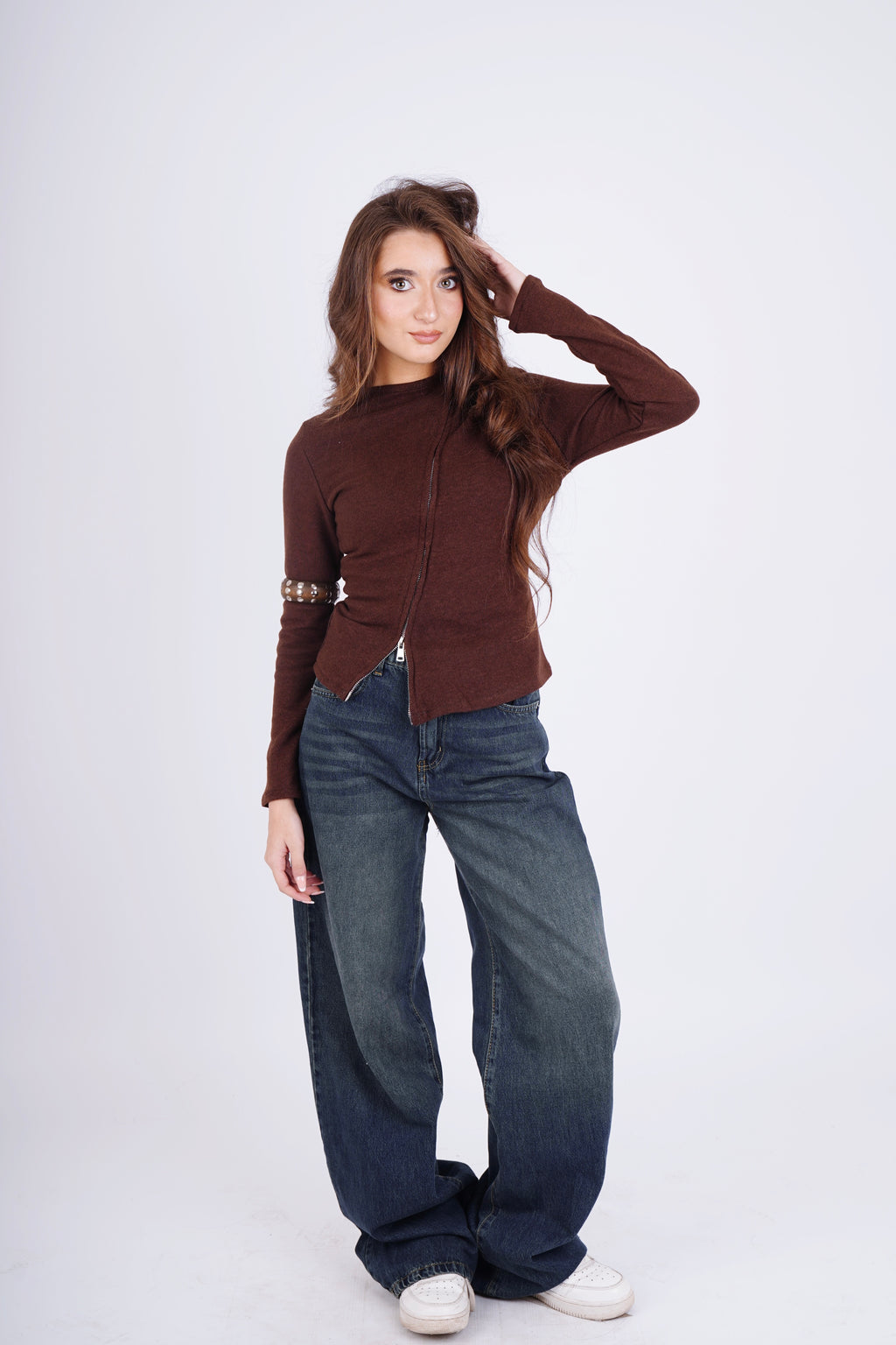 Multi zippper top - brown