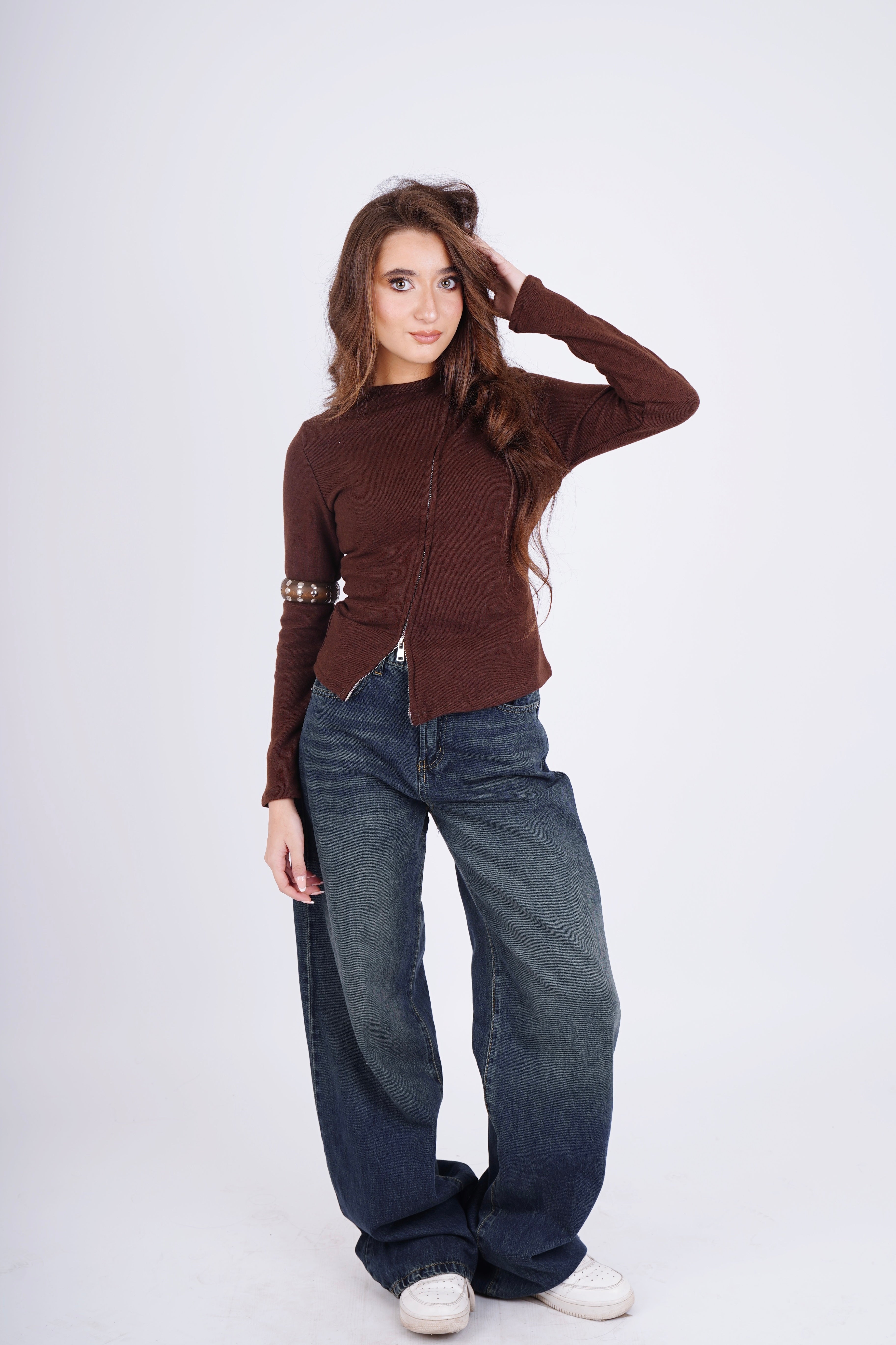Multi zippper top - brown
