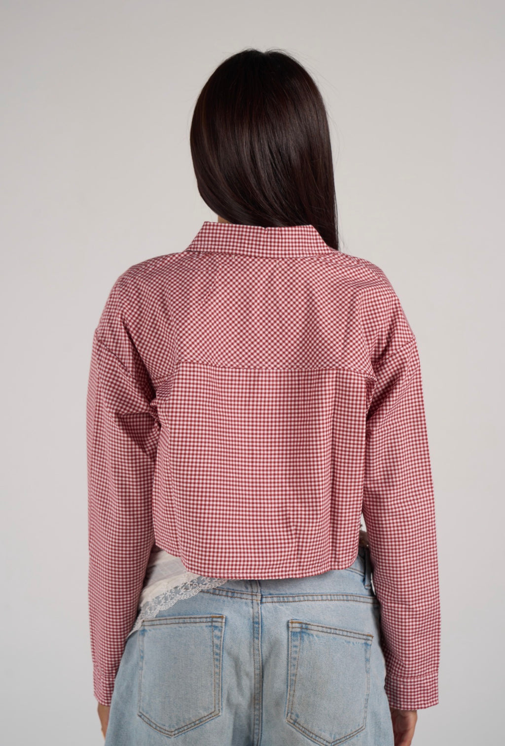 Plaid cropped shirt - red