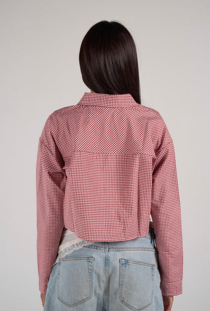 Plaid cropped shirt - red