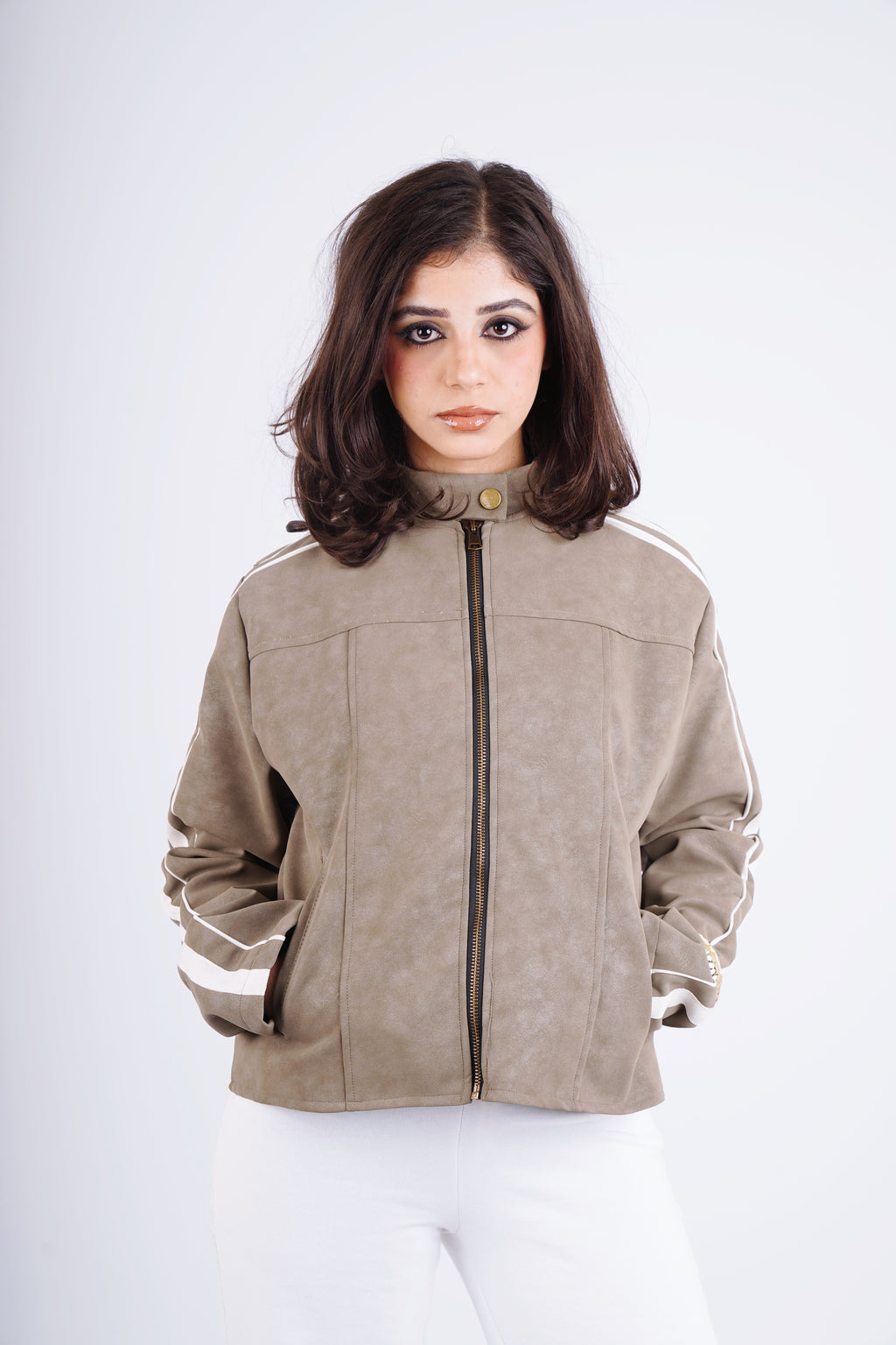 Biker leather jacket - olive