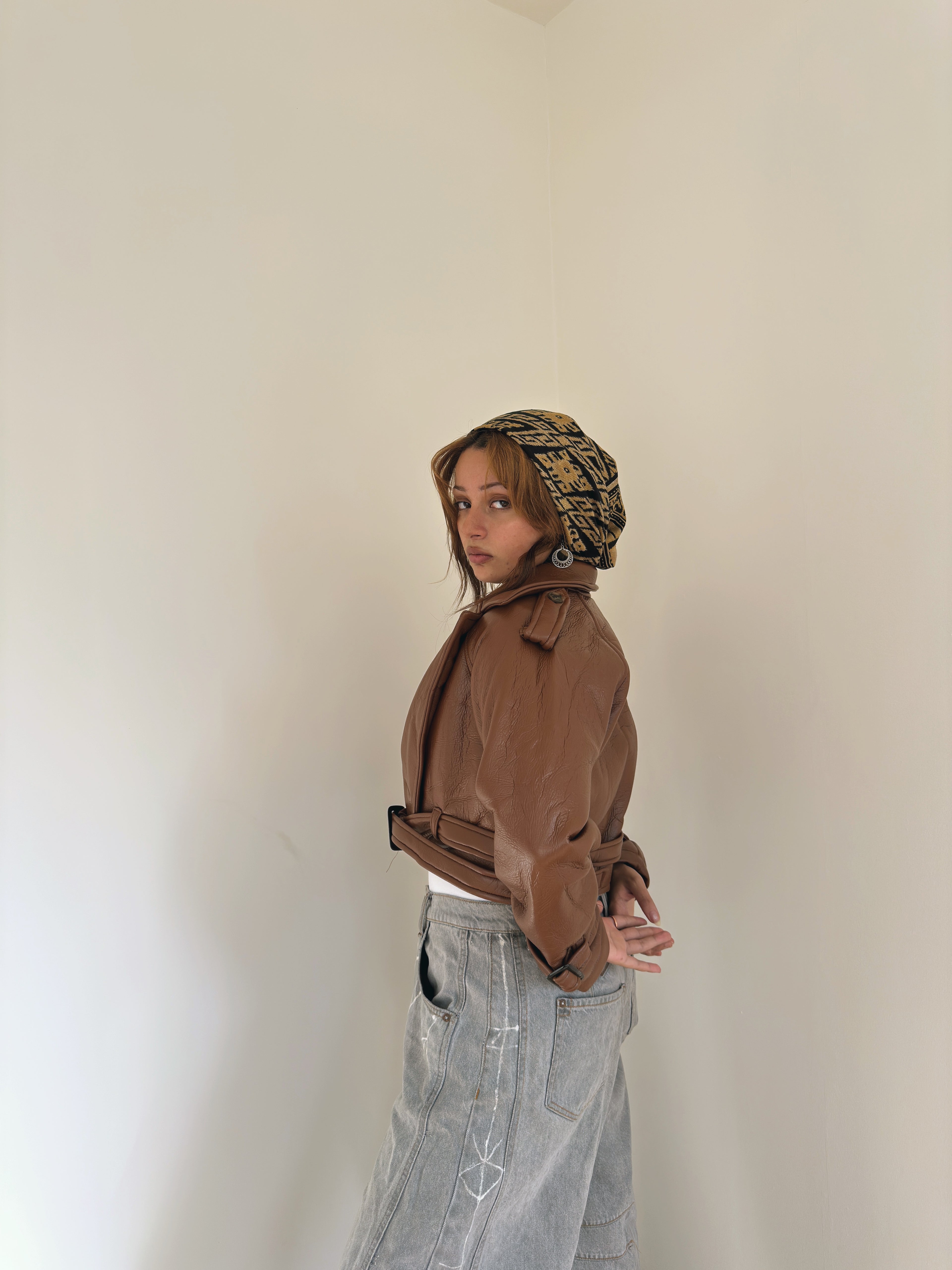 Cropped leather jacket