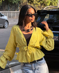 Fluffy ties blouse - avocado