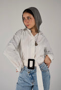Shirt with belt - white