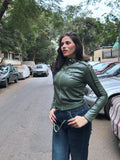Racing leather jacket - olive