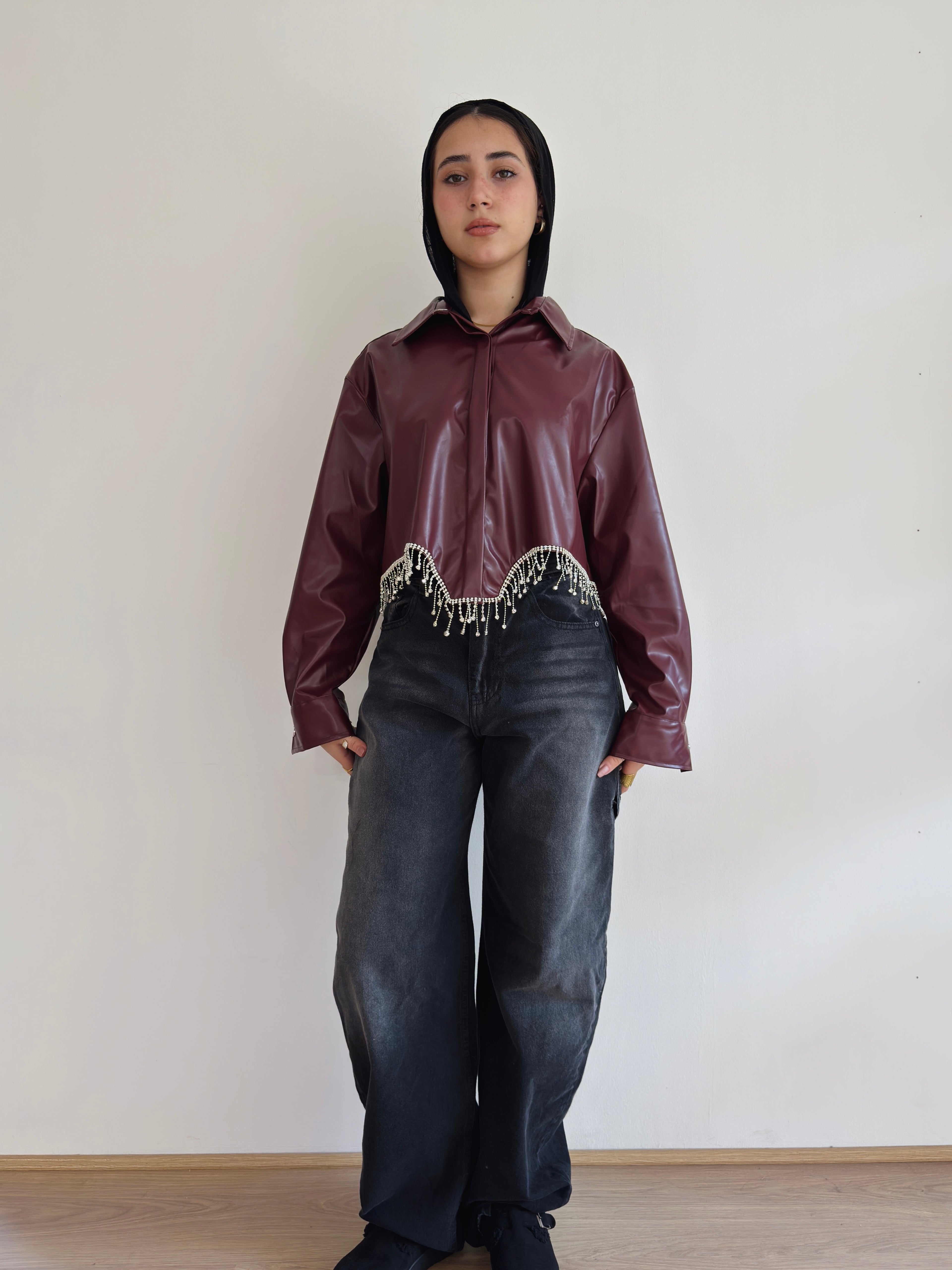 Strass leather shirt