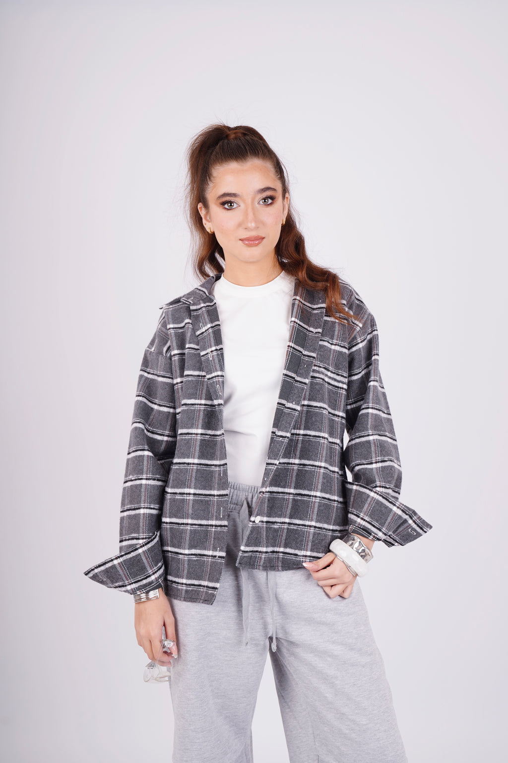 Plaid oversize shirt - gray