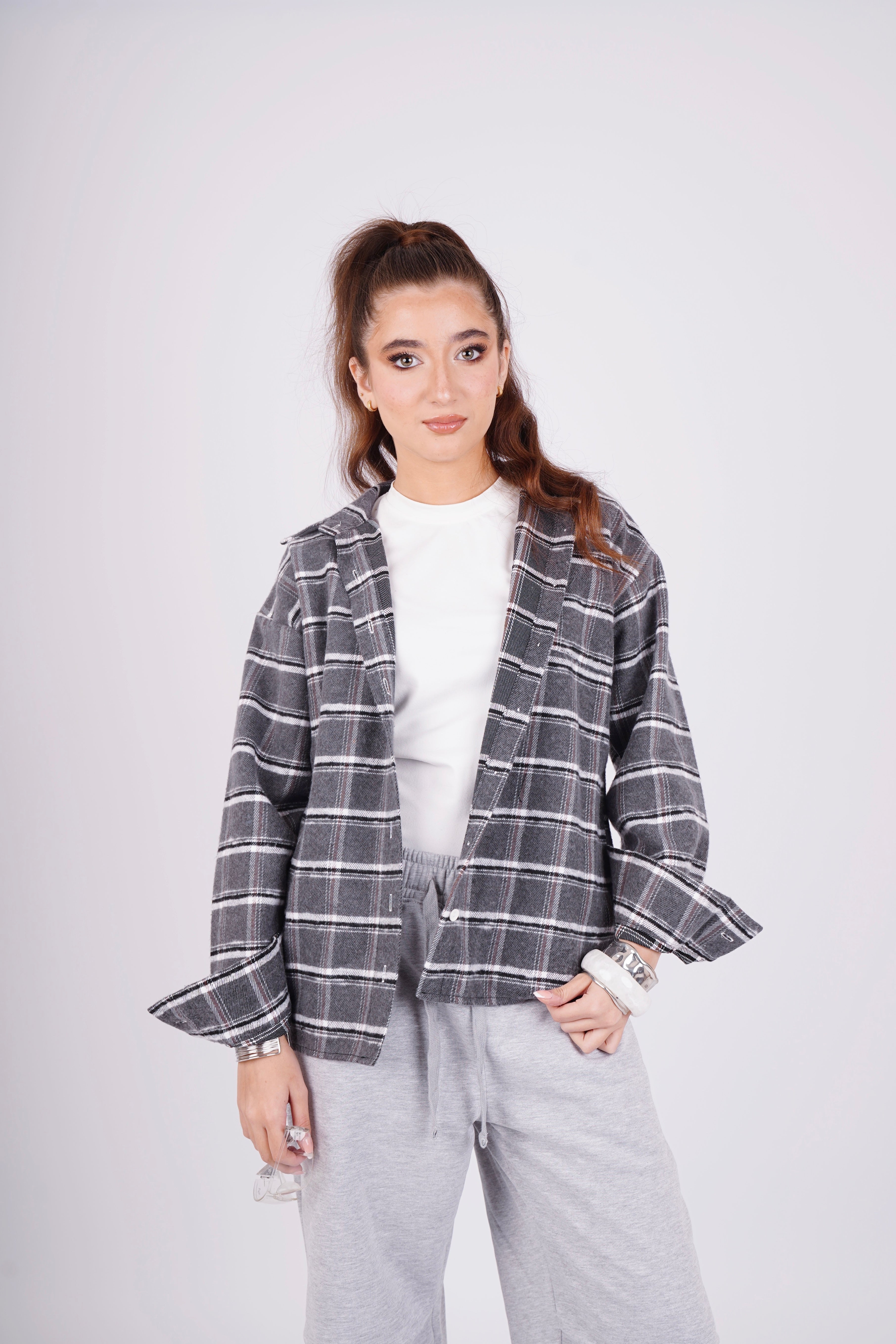 Plaid oversize shirt - gray