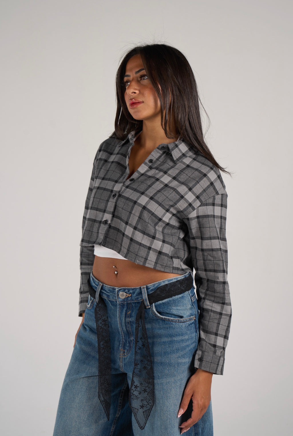 Plaid cropped shirt - Grey
