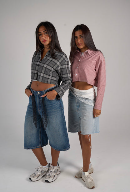 Plaid cropped shirt - Grey