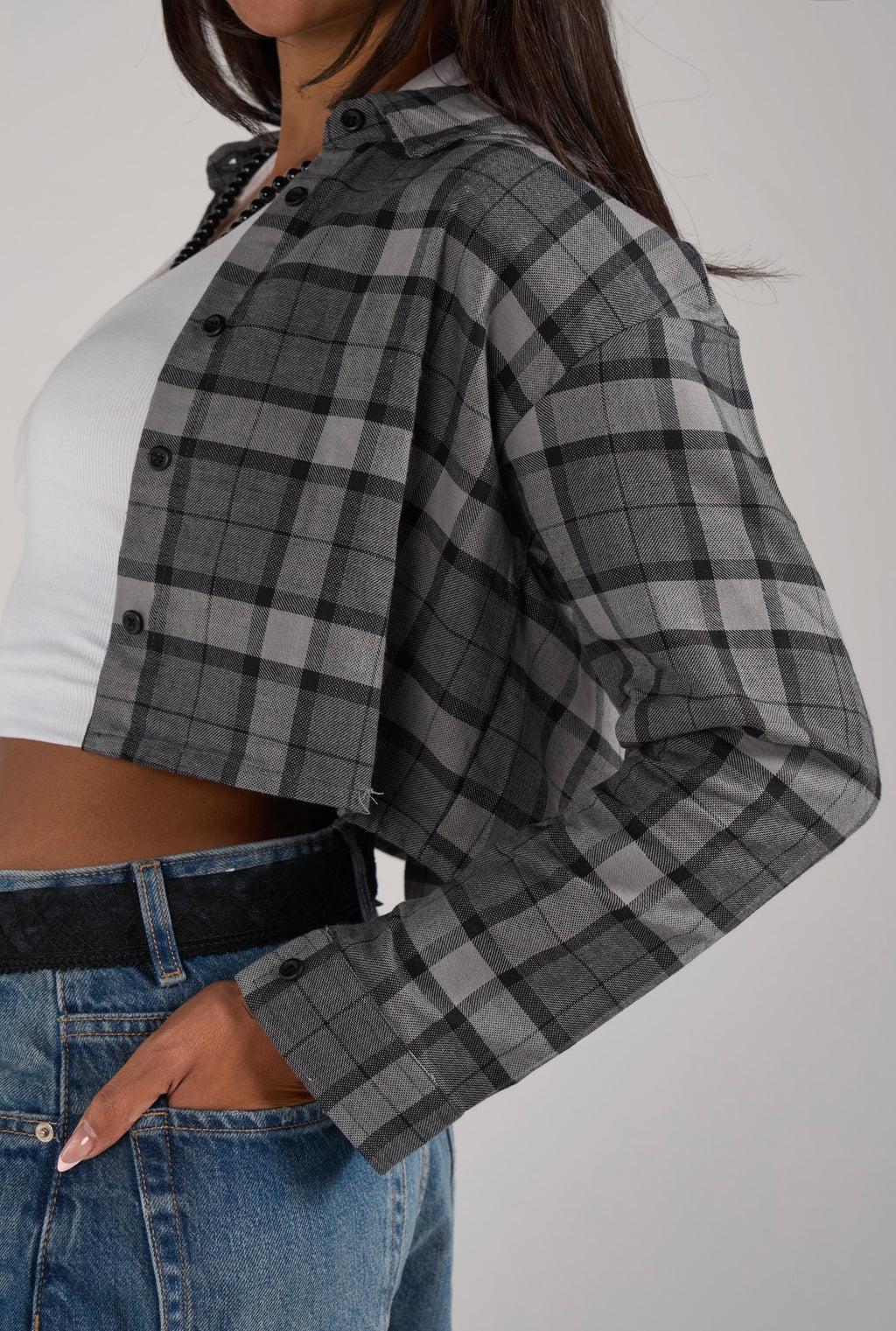 Plaid cropped shirt - Grey