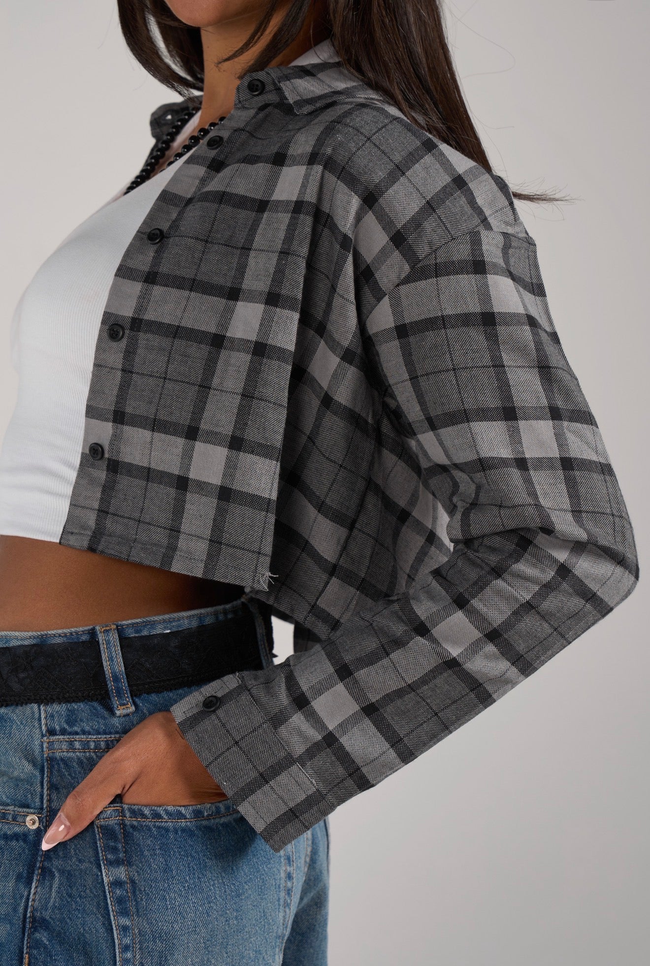 Plaid cropped shirt - Grey