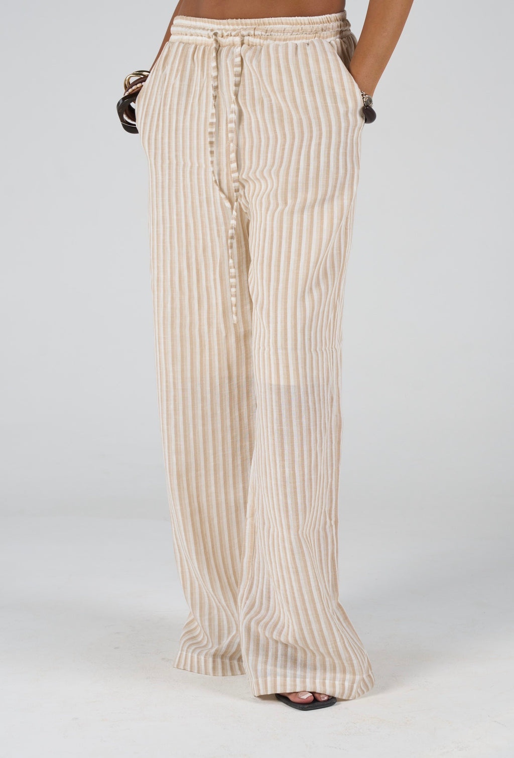 Stripped linen wide leg pants