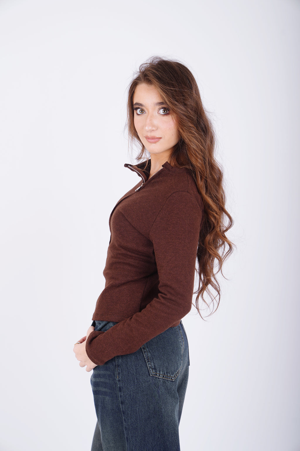 Multi zippper top - brown