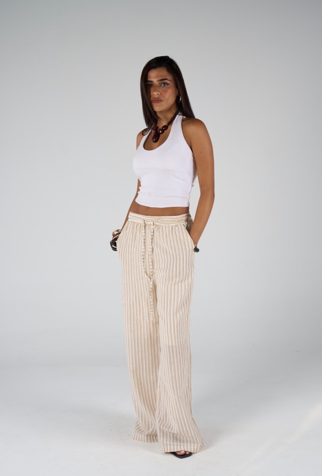 Stripped linen wide leg pants