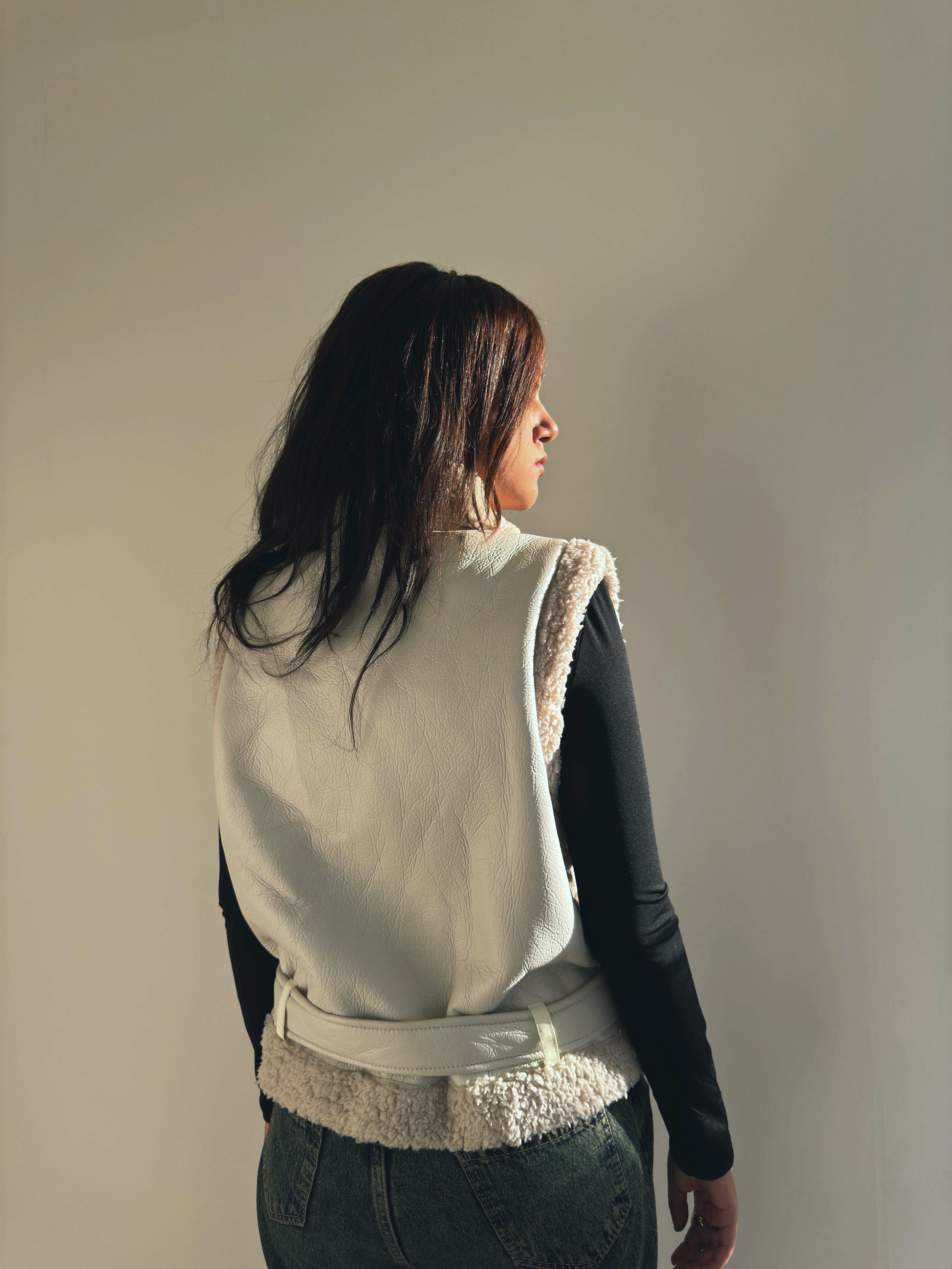 Leather X teddy vest