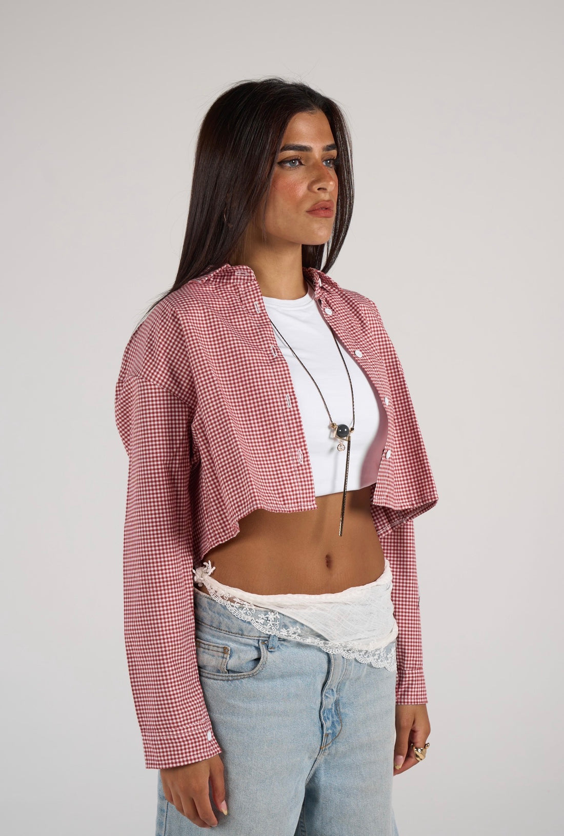 Plaid cropped shirt - red