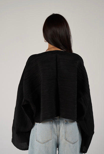 Crew neck lose blouse - black