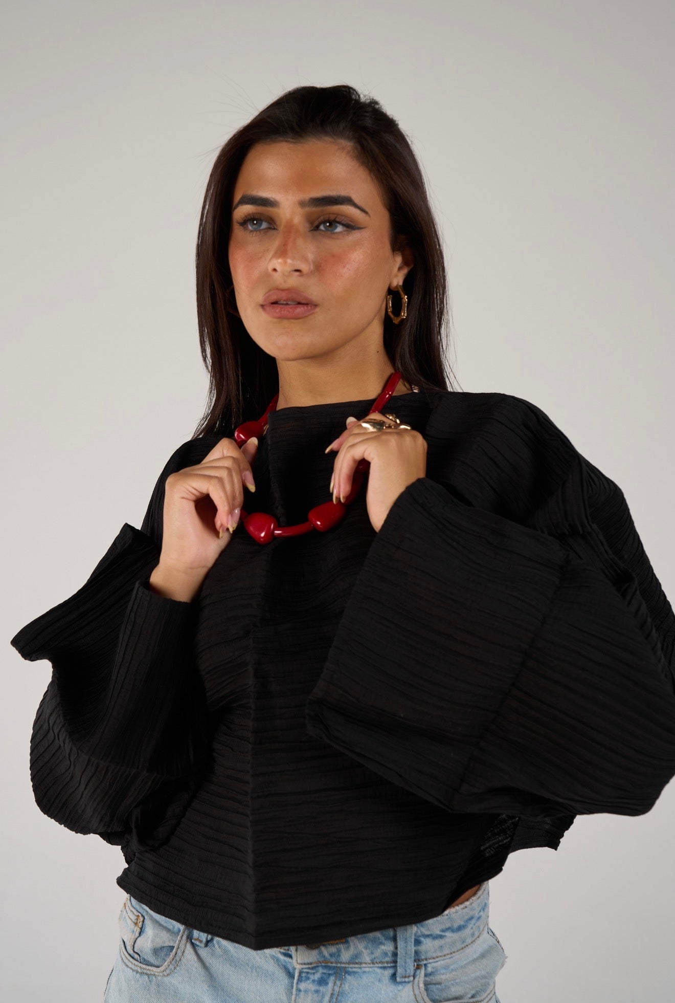 Crew neck lose blouse - black